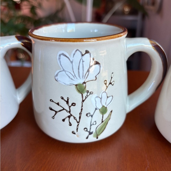 Vintage Casualstone - Set of 4 Coffee Mugs  in Korea Floral Pattern Cups 1970s - Picture 4 of 8